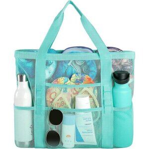 Beach Bag - Mesh Beach Bag Large 8 Pockets, Beach Tote Bag Beach Essentials for